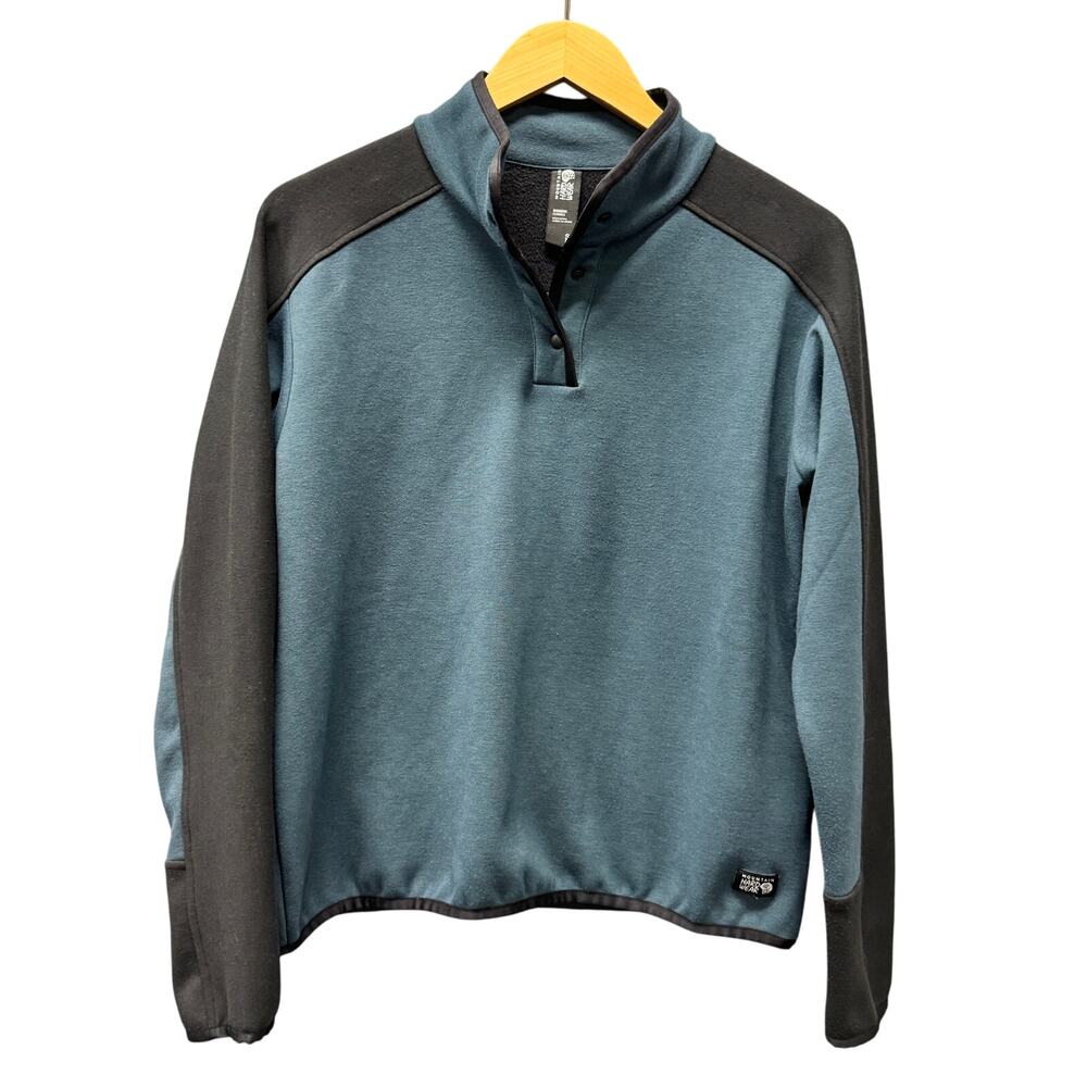 Mountain Hardwear Sweatshirt Womens Small Teal Black‎ 1/4 Snap Pullover Camplife